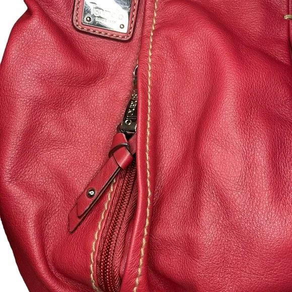 Tignanello Red Leather Hobo Bag With Striped Satin Interior Shoulder Purse - Picture 4 of 16